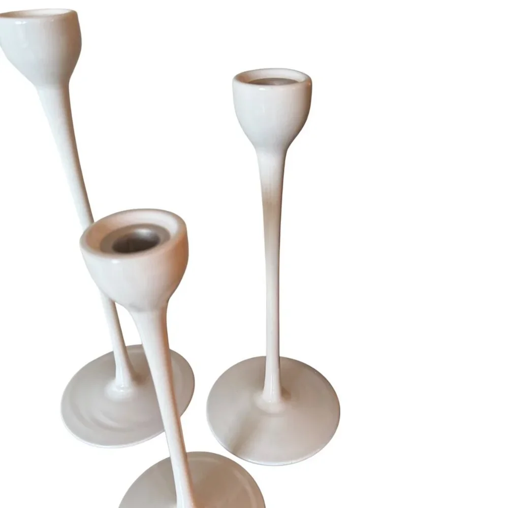 Vintage 90's Ikea Blomster Trio White Candlestick Holders White Glass Holiday
